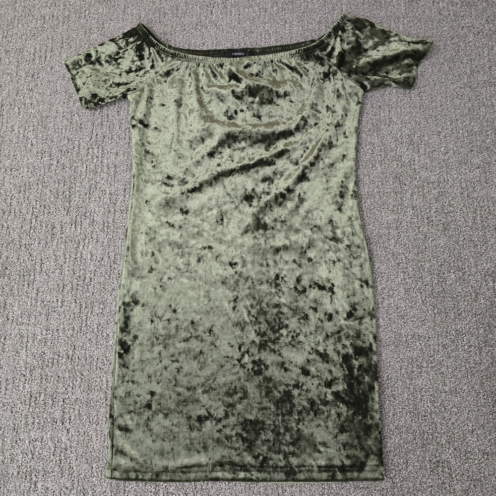 Crushed Velvet Off Shoulder Bodycon Dress Fairycore Grunge Party‎ Green L NWT
